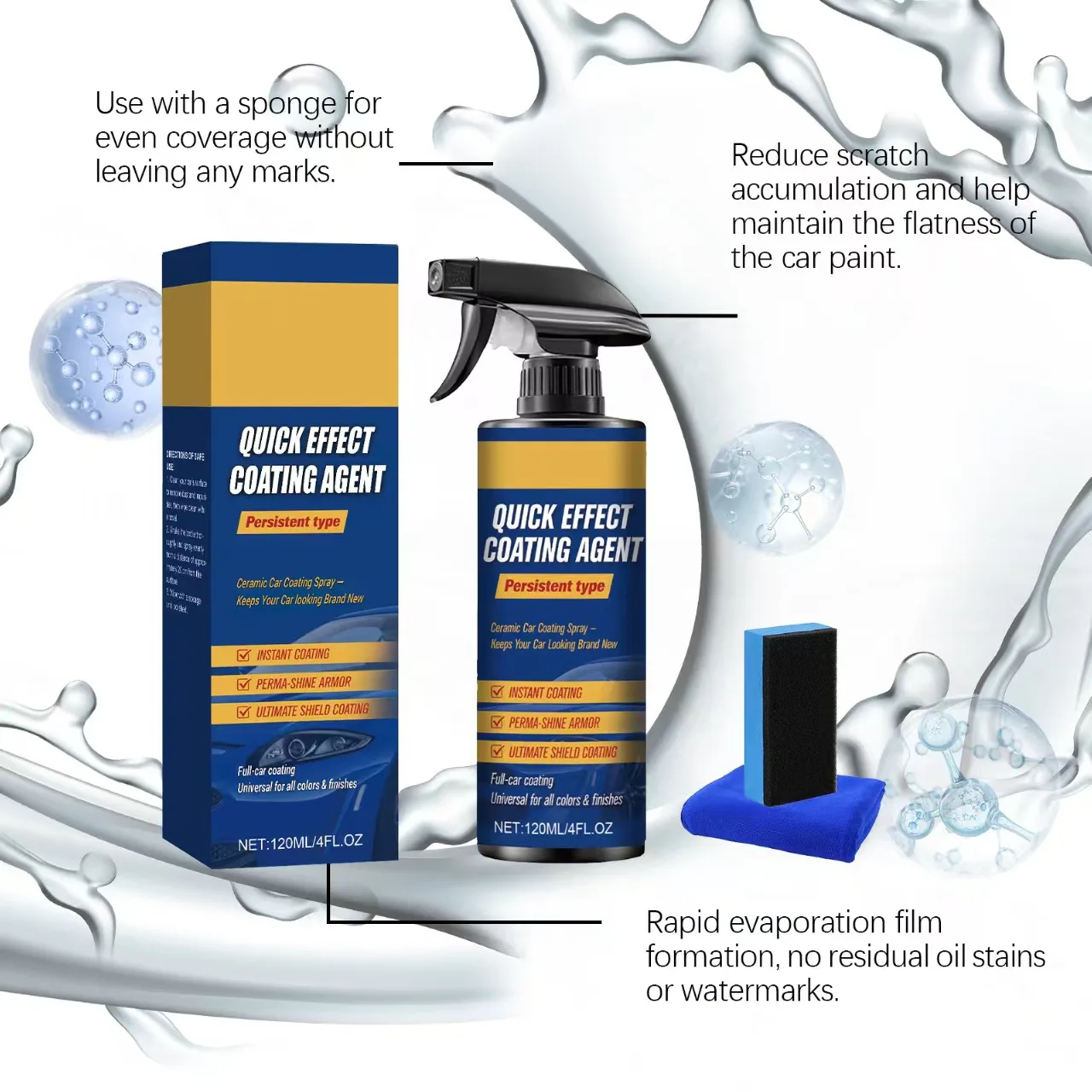 رذاذ طلاء السيارة، عامل طلاء سريع التأثير، سائل رذاذ تلميع شمع خدوش السيارة