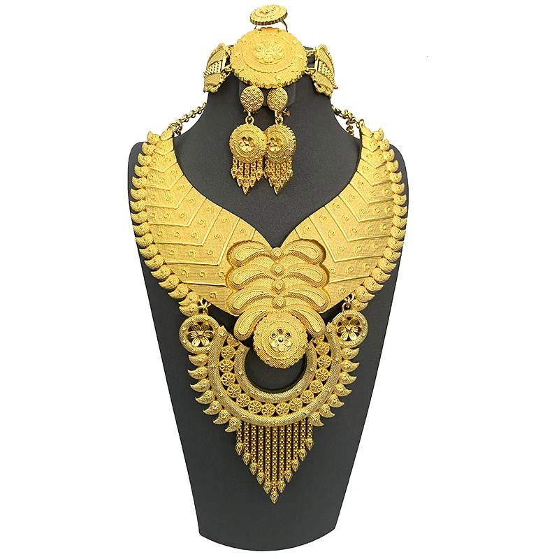 Bohemia Dubai Women's Jewelry Set Wedding African Gold Plated Big Necklace Sets Ethiopian Bridal Indian Hawaiian Jewellery