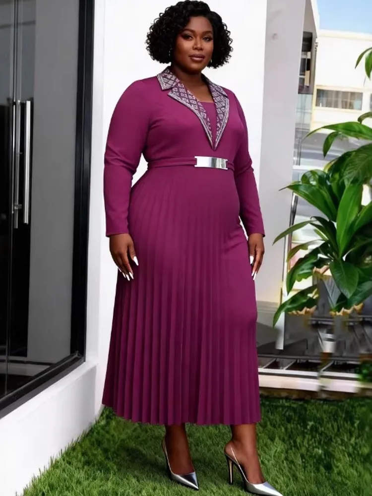 

African Dresses For Women Plus Size Elegant Long Sleeve Dashiki Pleated Dress Ladies Traditional African Clothing Fairy Dreaes