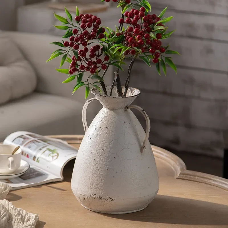 Vintage Metal Decorative Vases for Old Campground Theme Wedding Photography Props Pastoral Style Hotel Home Flower