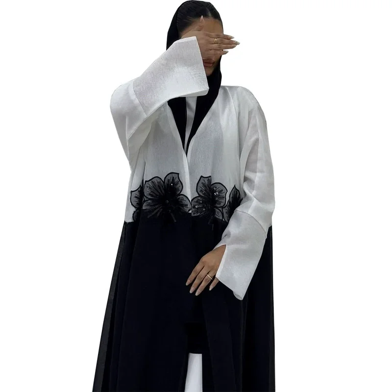 Ramadan Skromna Muzułmańska Abaja Kardigan modny trójwymiarowy aplikacja zmarszczona twarz elegancki temperament szata