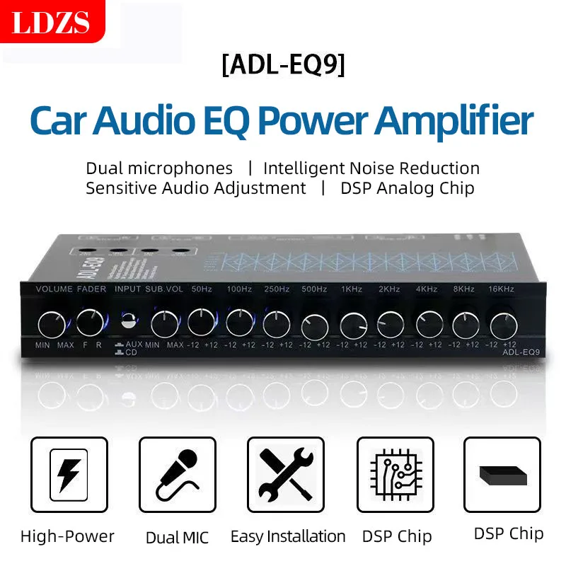 ADL-EQ9 Car Equalizer Car EQ Crossover Amplifier 9-band Equalizer Car Audio Noise Reduction EQ Tuning Crossover Amplifier