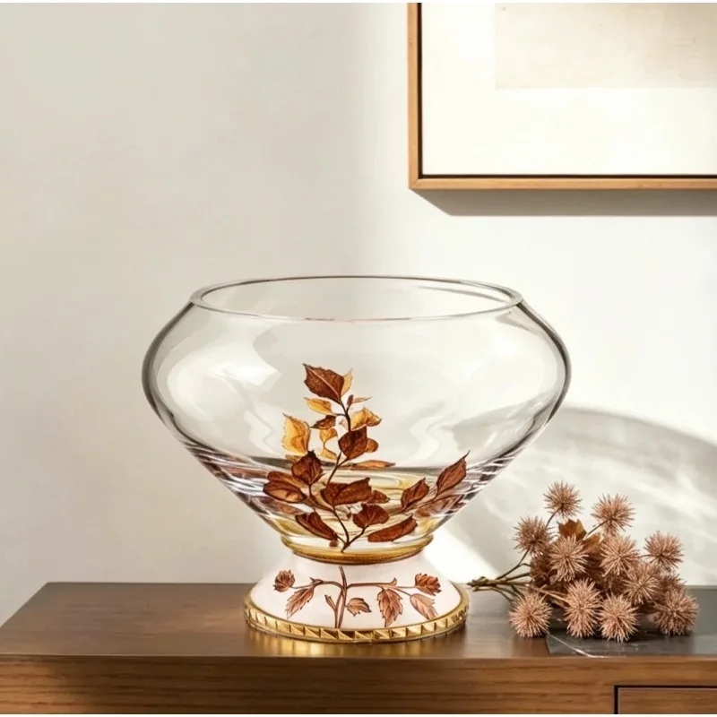 Light luxury high-end maple leaf crystal glass large-diameter vase ornament