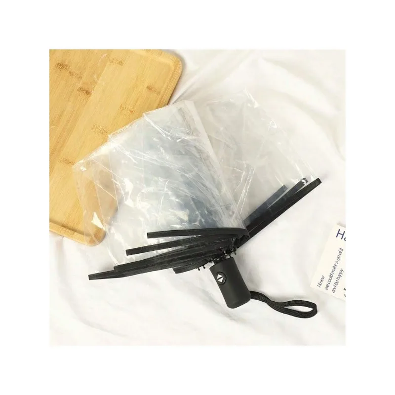 Fully automatic transparent folding umbrella trifold self-opening umbrella small fresh plastic umbrella thickened