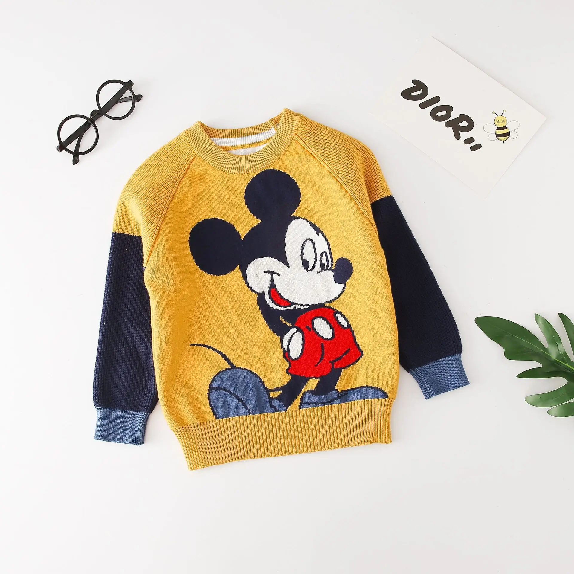 Cartoon Mickey Mouse Baby Boys Sweaters Autumn Winter Warm Cotton Knitted Pullover Children Clothes Kids Birthday Gift 1-6 Years