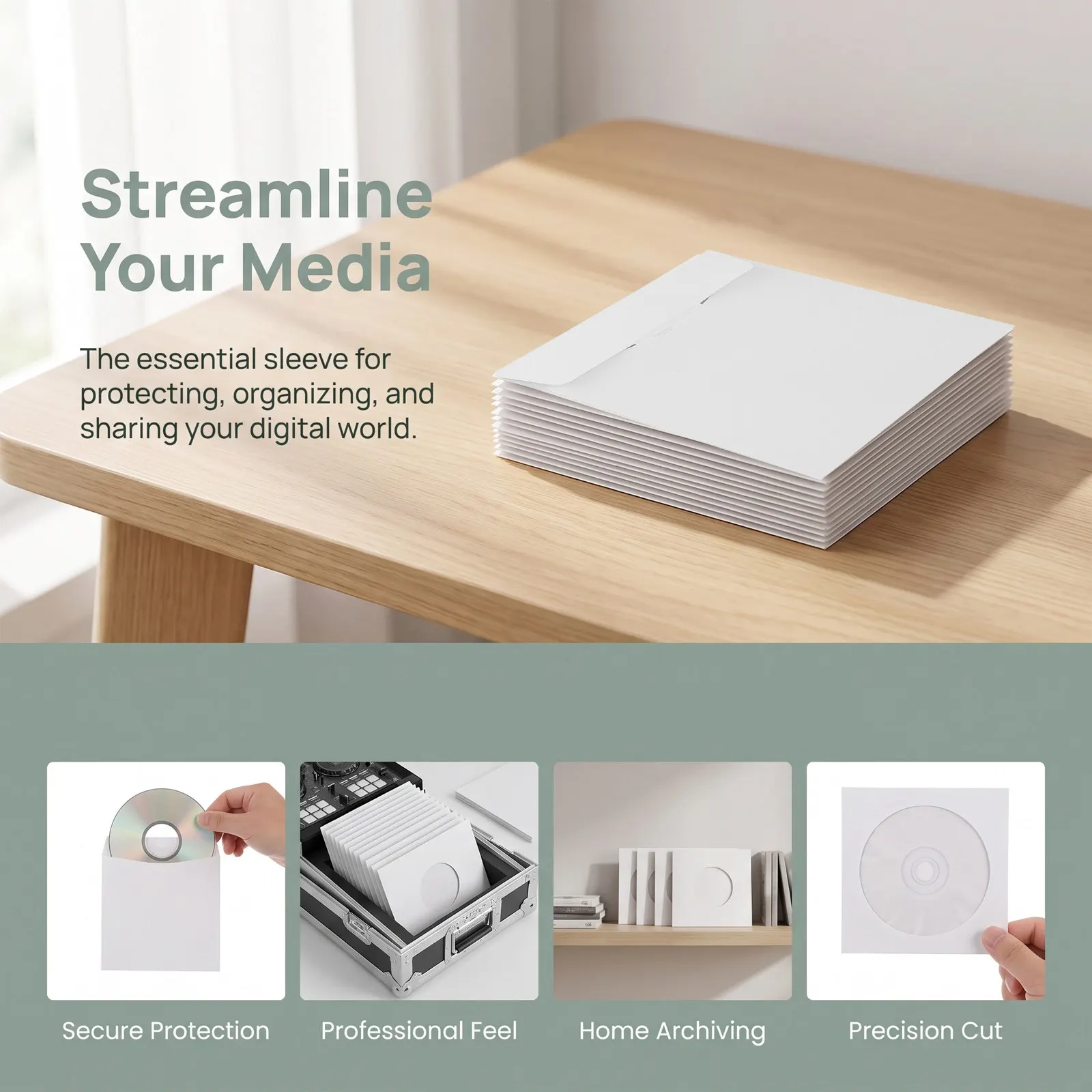 30Pcs Cd Sleeves White Paper Envelopes 12.5cm Square Disc Protection Dvd Storage Organizer Media Storage Sleeves