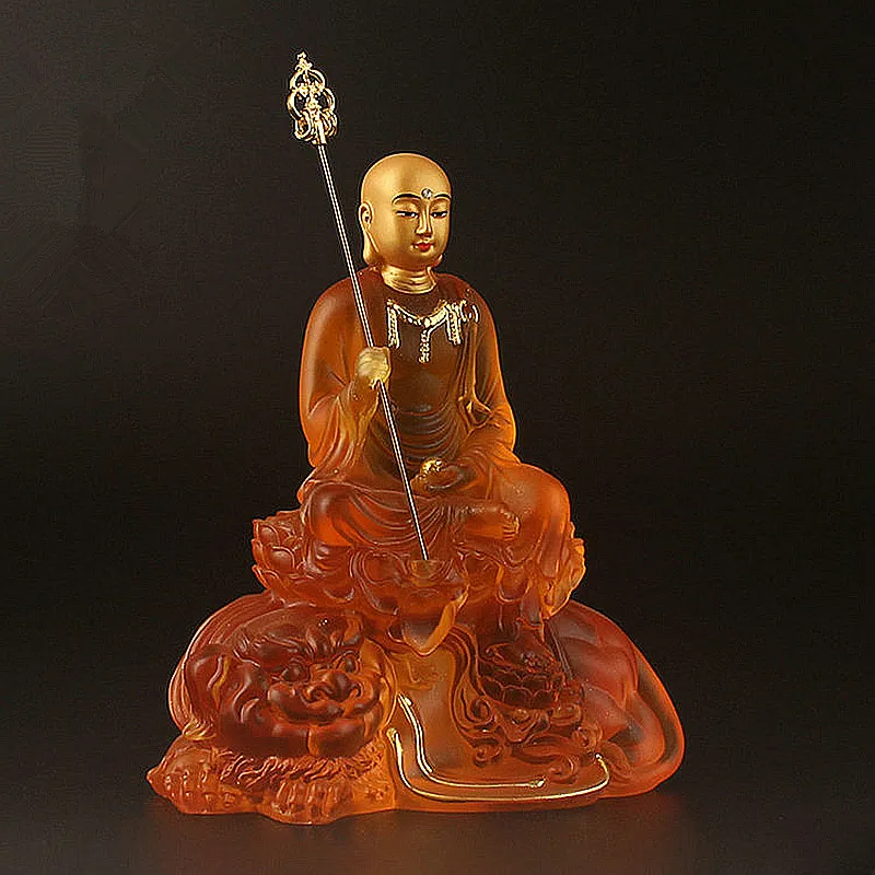 15cm Gold Plated Exquisite  Ksitigarbha Buddha Statue,Resin Sweeping Demon Mascot Auspicious Home Putting Decoration