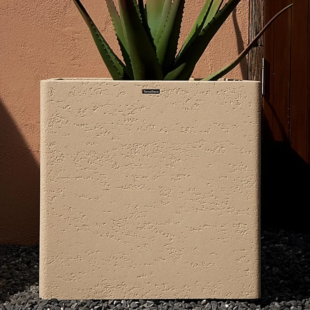 

Square Concrete Planter Durable All-Weather Use with Drainage Holes,Large Square Planter for Outd