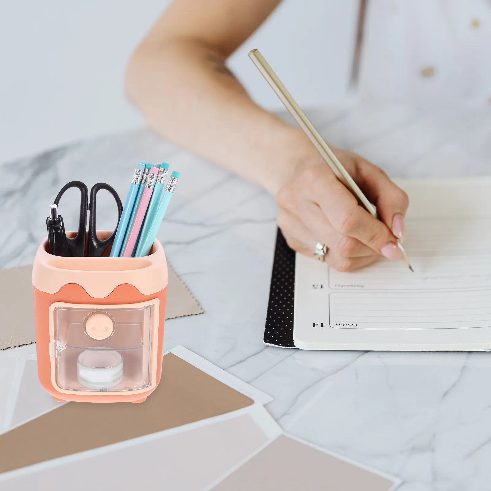 

Desk Box Pen Holder With Drawers Stationery Storage For Office Home School Classroom Desktop Organizer Multifunctional Pen