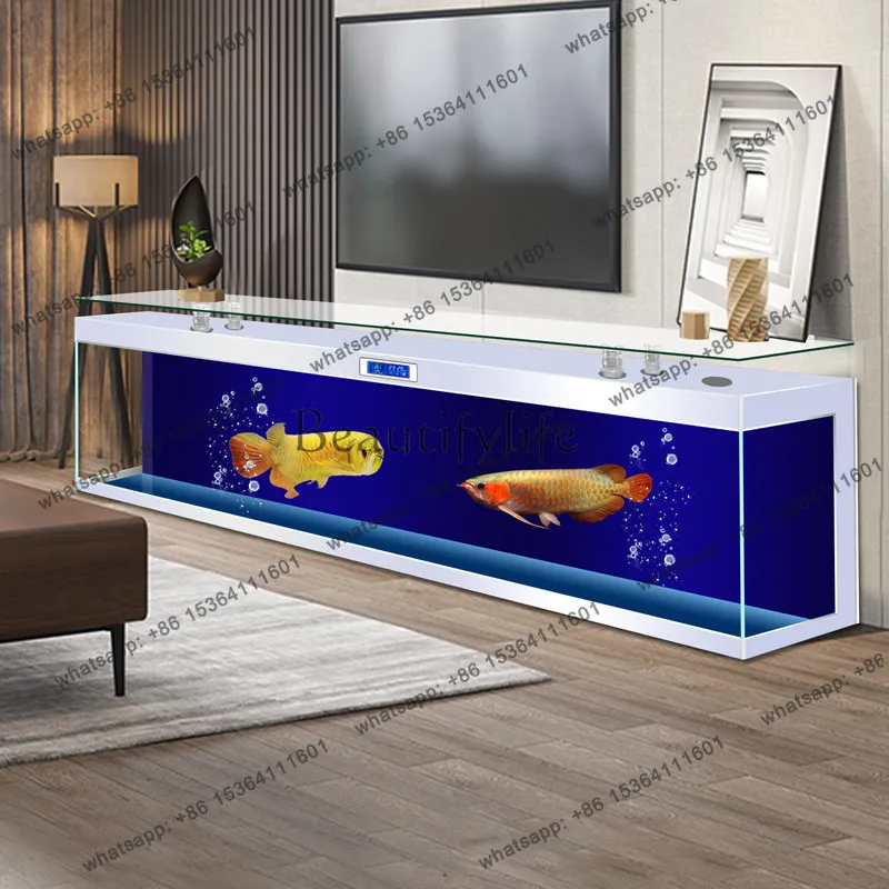 New ultra-white glass TV cabinet fish tank ecological water-free floor-to-ceiling glass bar aquarium