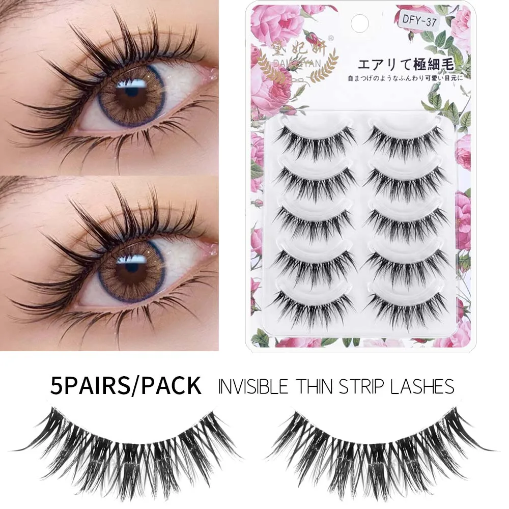 5 Pairs Natural Long False Eyelashes Makeup Fluffy Cross Eye Lashes Soft Thick Slender Mink Wispy Manga Lashes Extension Makeup