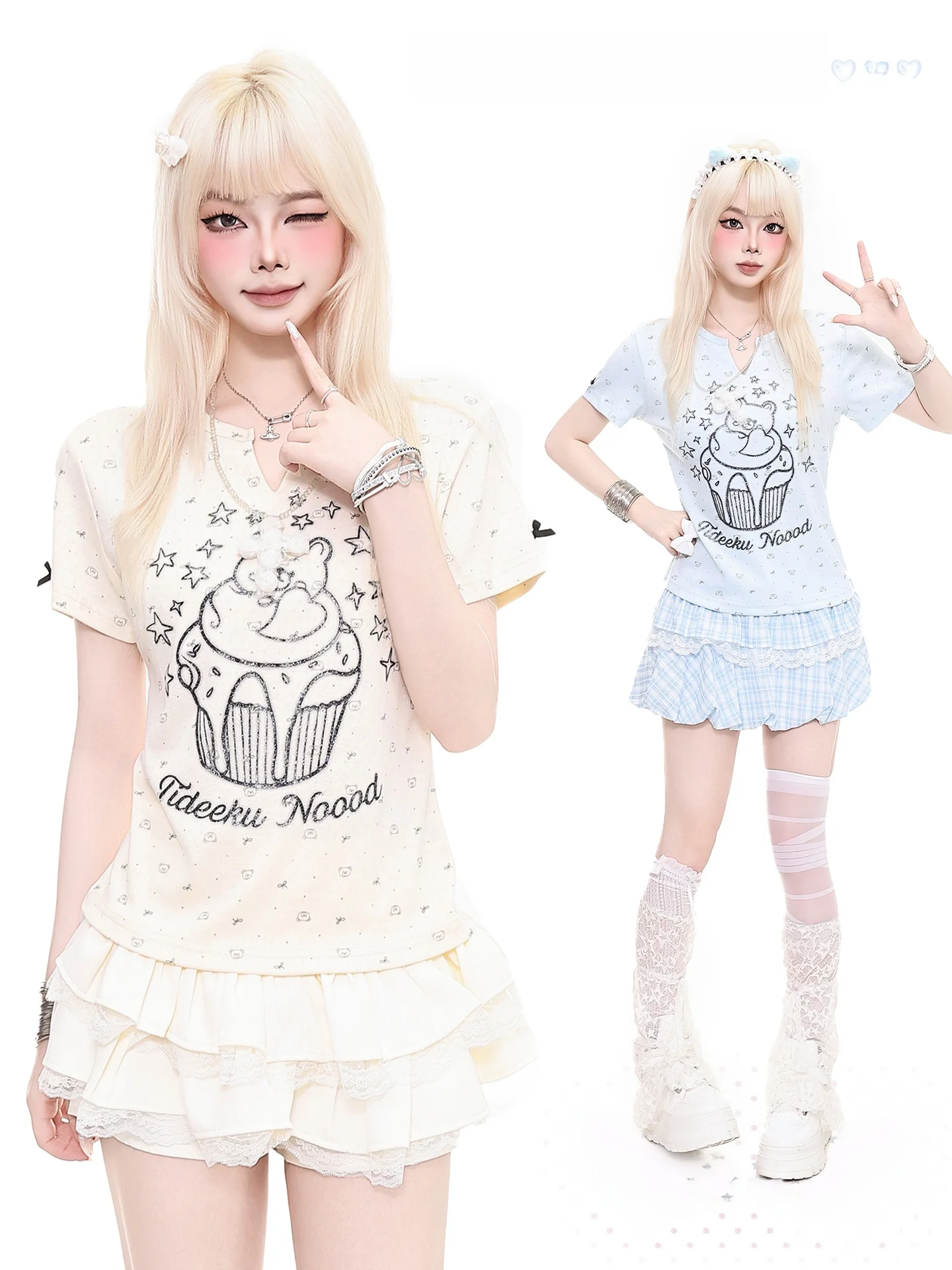 Camiseta de manga corta con cuello en V y diseño de estrella para mujer, estilo ajustado, top corto, color naranja mermelada, moda de verano para chica