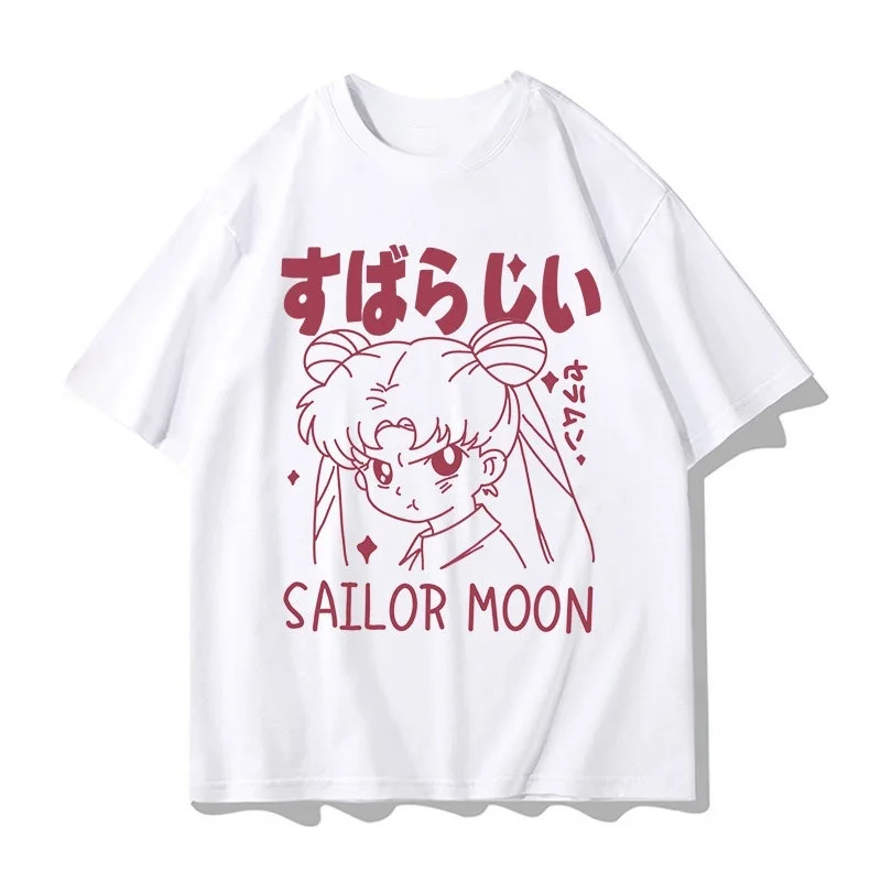 Adult and Children's Sailor Moon Tsukino Usagi Tsundere Face! Y2K Harajuku Style Pure Cotton Retro Anime Short Sleeve view 2