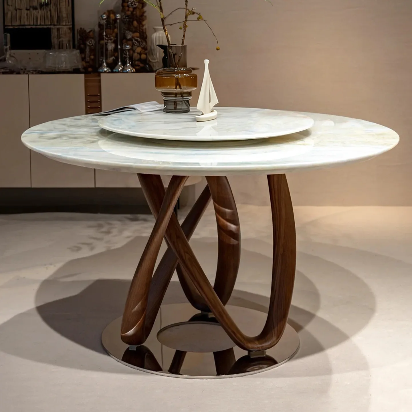 Natural blue luxury stone dining table Italian minimalist light luxury restaurant dining table