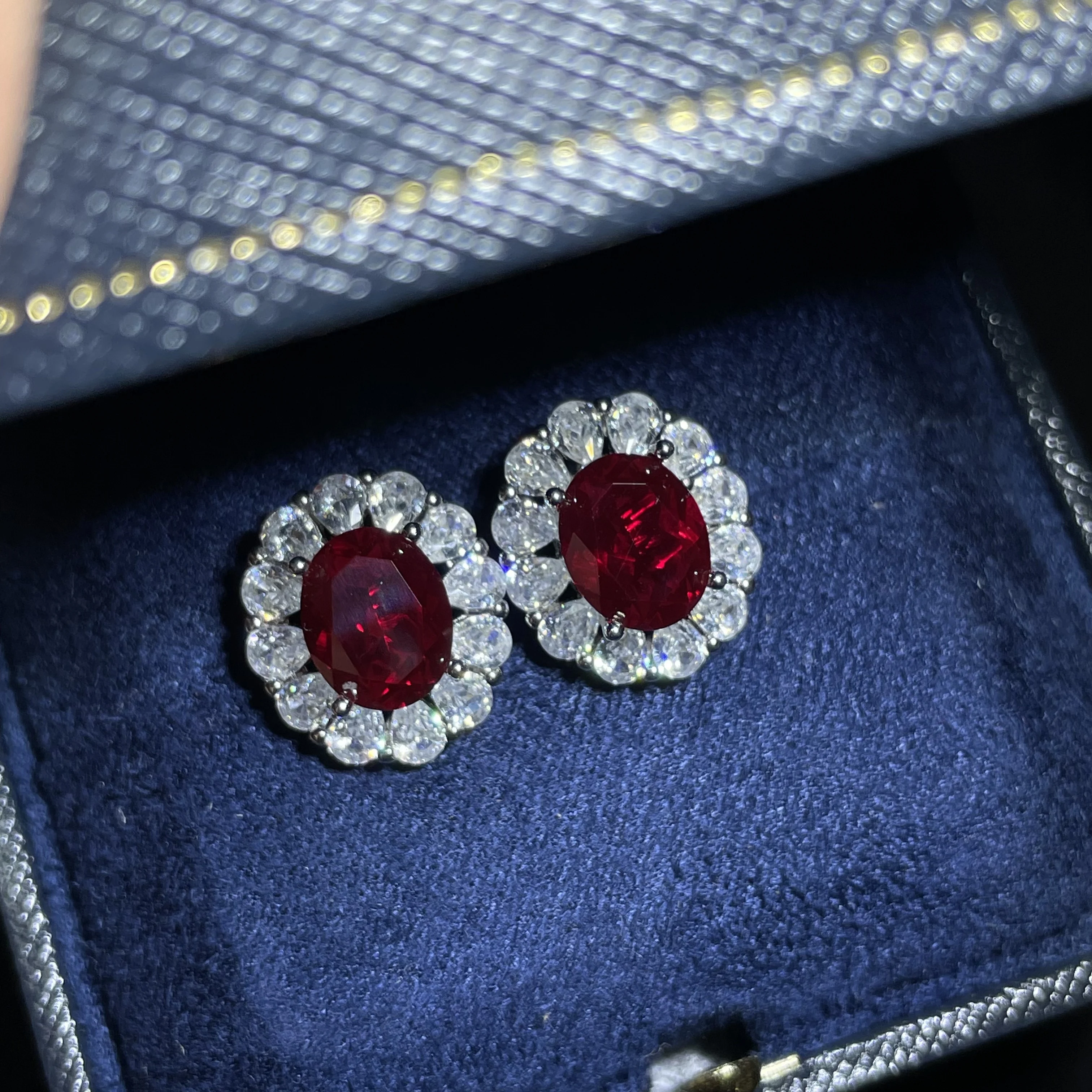 100% natural pigeon-blood red ruby earrings with long oval snowflake design - a must-have for women's wedding occasions