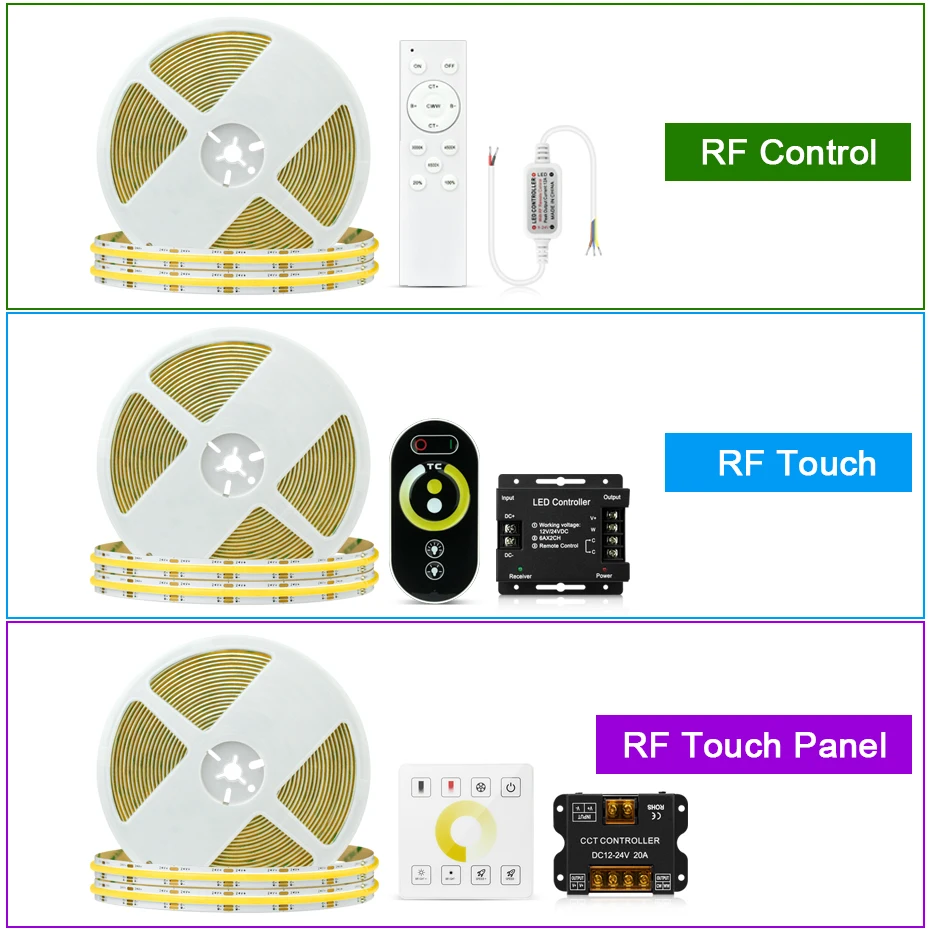 DC24V CCT COB LED Strip 8mm Width 560LEDs/m Dimmable 2700K-6000K Changeable Flexible Tape with RF Control for Room Decor