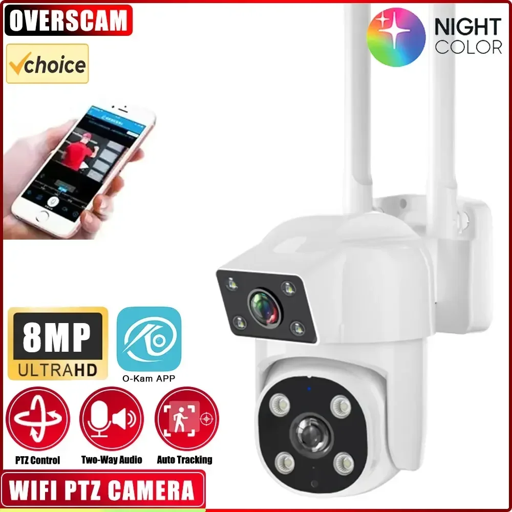 4K HD Wifi PTZ IP Security Camera Dual Lens Outdoor Auto Tracking Wireless CCTV Video Surveillance Camera 8MP Color Night Vision