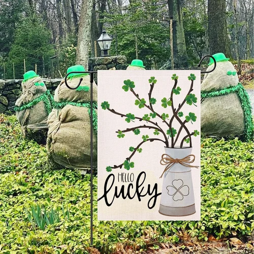 St Patricks Day Garden Flag Hello Lucky 12x18 Double Sided Yard Flag Saint Patri JJE DDI GGX