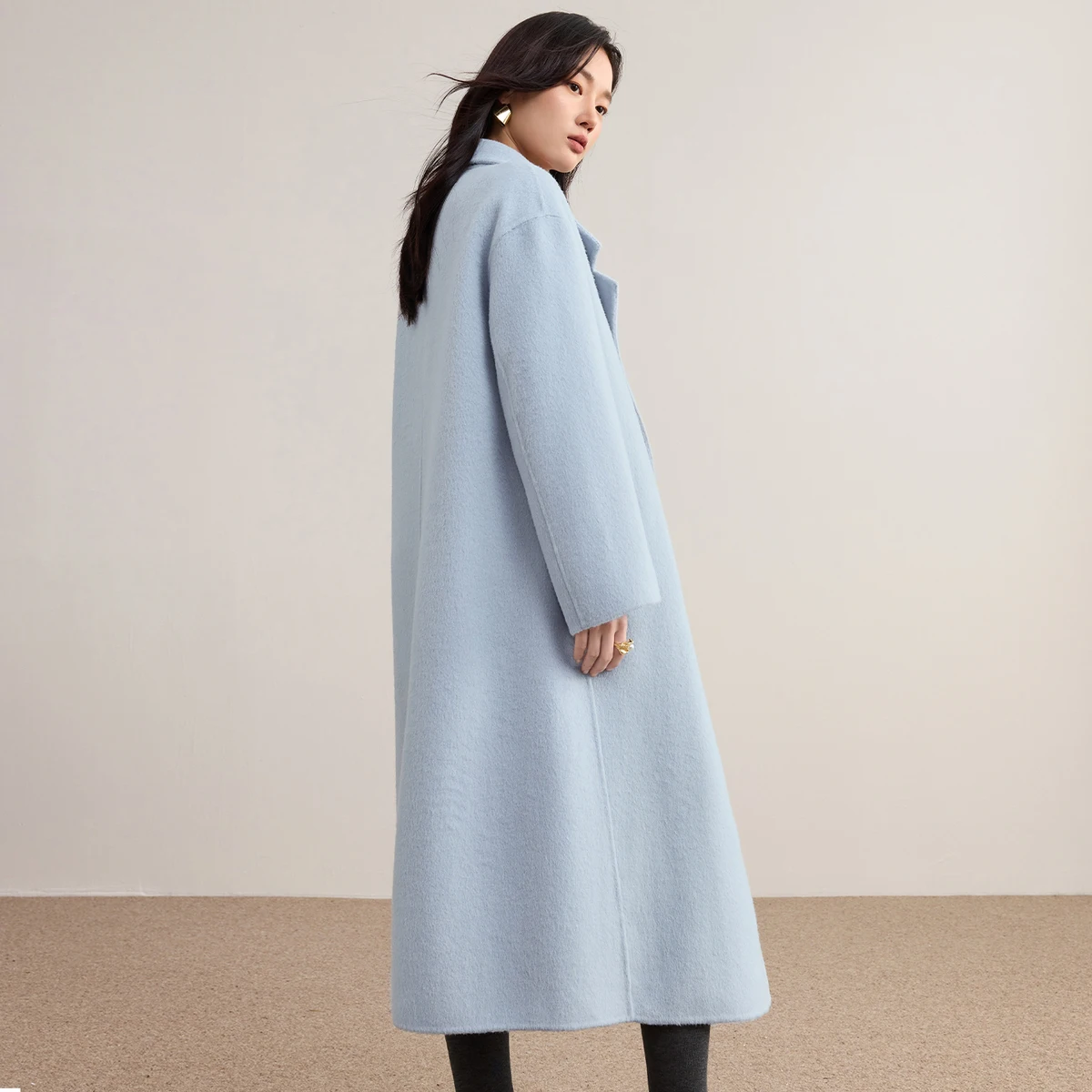 SENTUBILA Women's Winter 100% Wool Long Coat 2026 Classic Elegant Commuter Style Double-Faced Overcoat Ladies Clothes W54OA8780