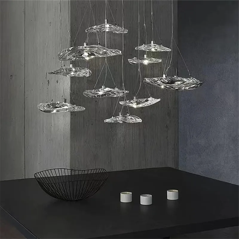 Lampu gantung Manta, lampu hias kaca bening desainer, dekorasi seni restoran, lampu daun, lampu samping tempat tidur, lampu makan malam, lampu tangga