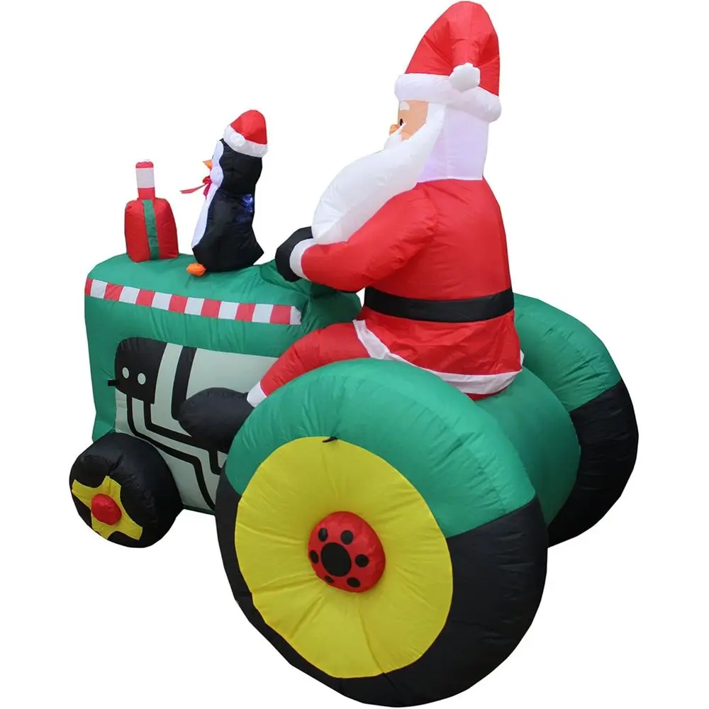 Self-Inflating LED-lit Santa & Penguin Tractor Outdoor Christmas Decoration