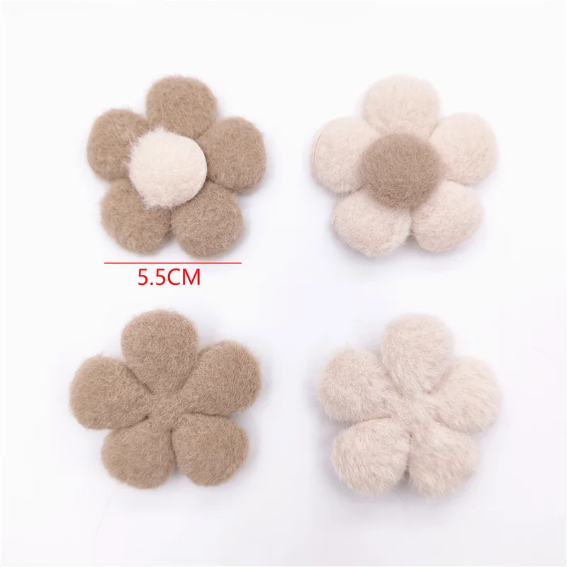 20Pcs 5.5CM Furry Felt Flower Applique For DIY Baby Hair Clip Hat Headwear Crafts Patches Decor Ornament Clothing Accessories