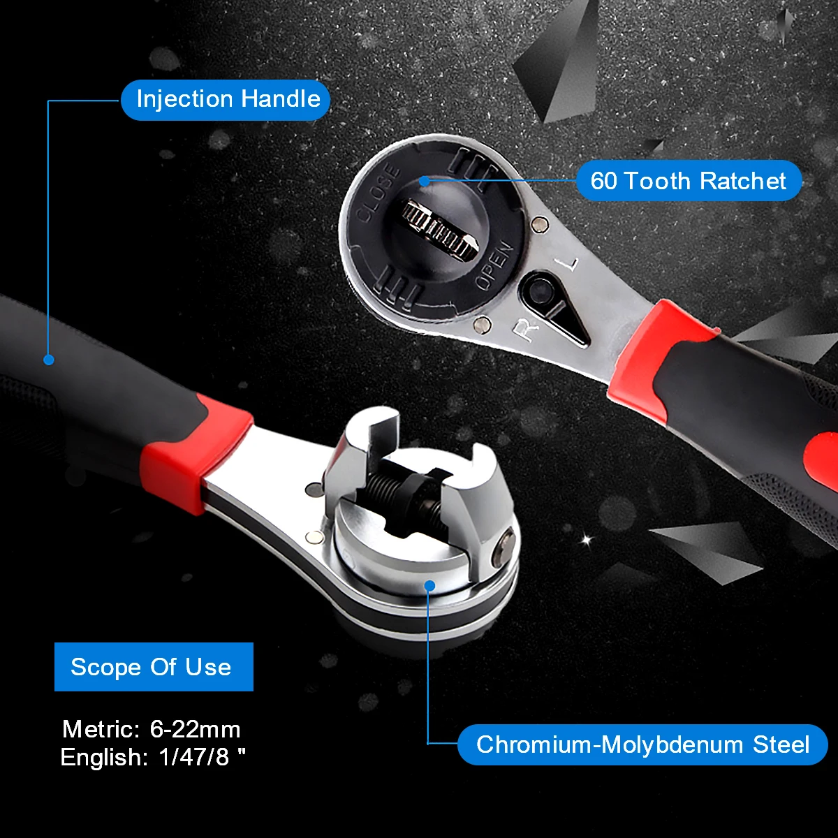 Metal Ratchet Wrench Adjustable Torque 6-22mm Car Motorcycle Bicycle Home Repair Tool Anti Slip Portable Labor-Saving Wrench