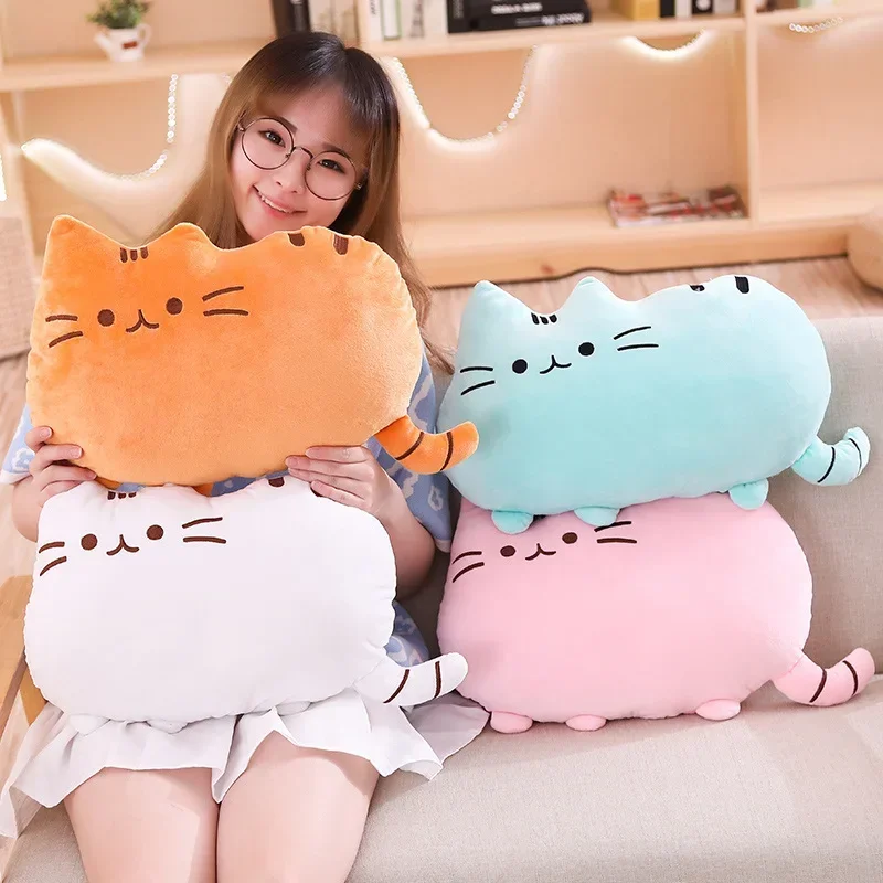 Kawaii Cat Plush Pillow Kitten Cushion Soft Colorful Stuffed Toys Gray Pink White Plush Doll Houseware Gifts for Girlfriend 1PCS