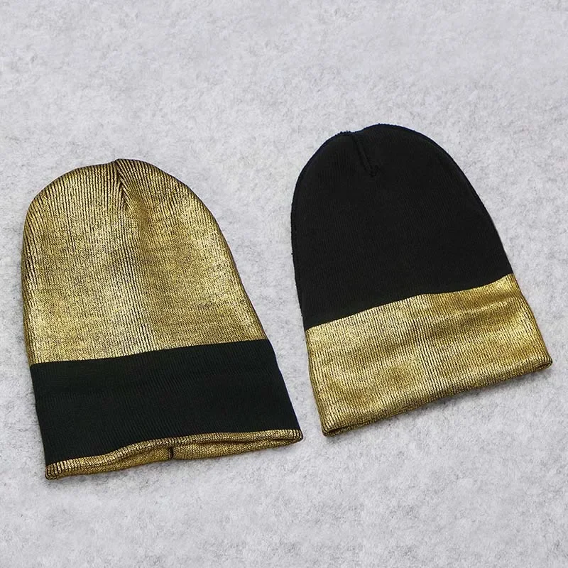 GZHILOVINGL New Autumn Winter Ins Gold Silver Purple Metallic Unisex Acrylic Knitted Beanie Cap Hat Skullies Girls Beanies Women