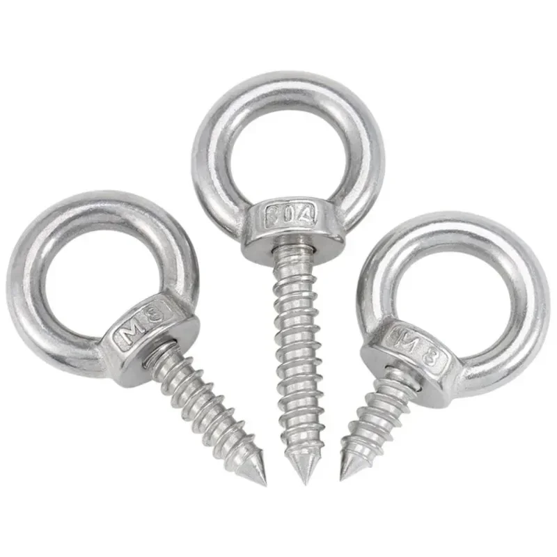 M4/M5/M6/M8/M10/M12 304 Stainless Steel Eye Nut Self Tapping Screw Sheep Eye Round Ring Self Tapping Screw Hook Length 16-100mm