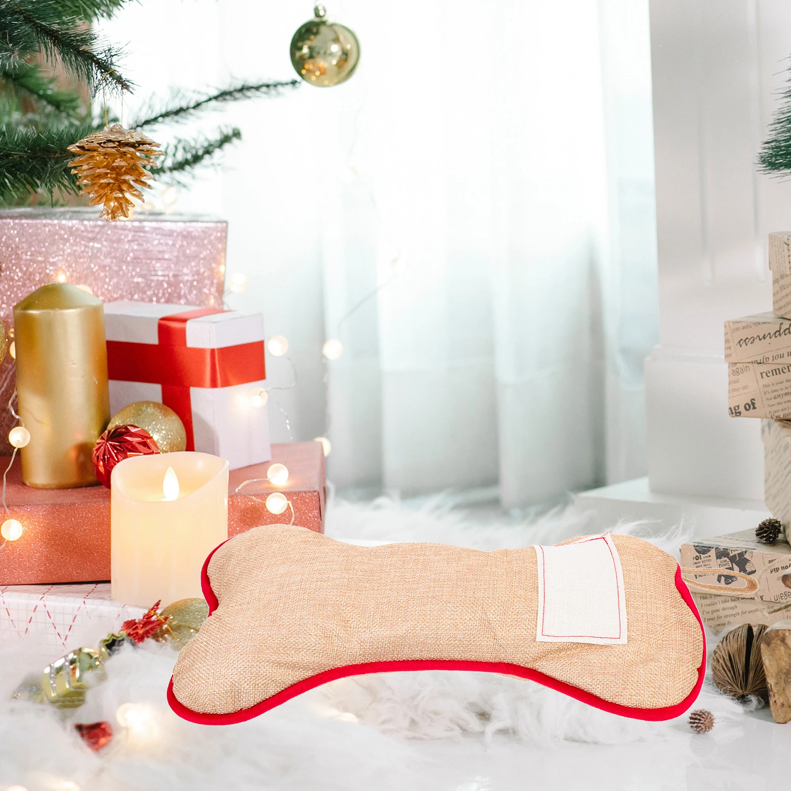 

1pcs Christmas Gift Bag Hanging Rope Design Candy Chocolate Treat Bone Shape Xmas Party Tree Sock Decor Stocking Present