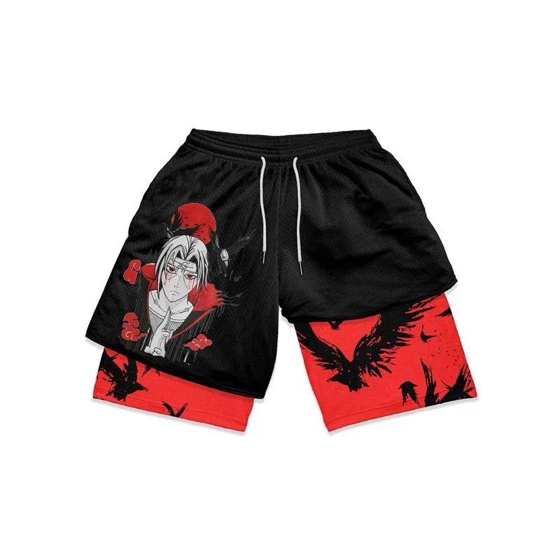 Pantaloncini periferici anime da uomo Naruto Pantaloncini sportivi con doppia stampa Pantaloni da spiaggia Cartoon Uzumaki Naruto Regalo per le vacanze degli studenti