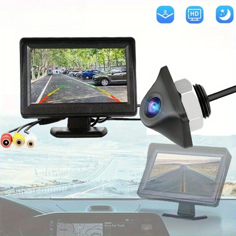 Car Backup System Kit for Pickup Trucks, Sedans, SUVs, RVs with 4.3-inch HD Screen + Rear View Camera Monitor- Easy Installation