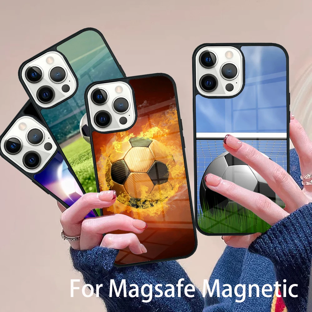

Fire Football Phone Case Magesafe Magnetic Wireless Charge Cover For IPhone 16 11 12 13 14 15 Pro Max Plus Mini