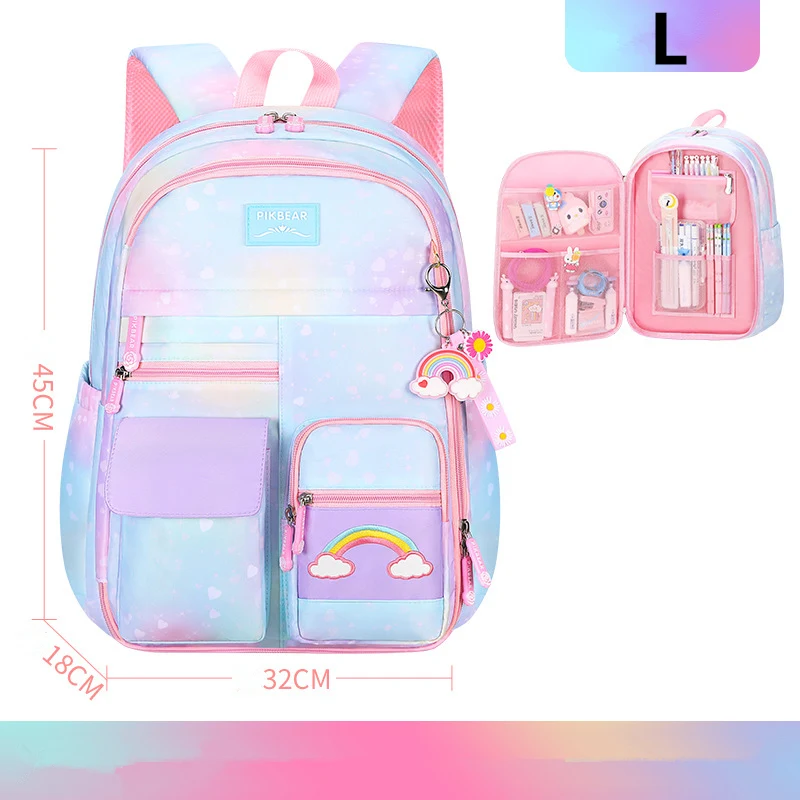 Mochila escolar princesa para meninas, mochila escolar primária, fofa, colorida, impermeável, infantil, série arco-íris, nova