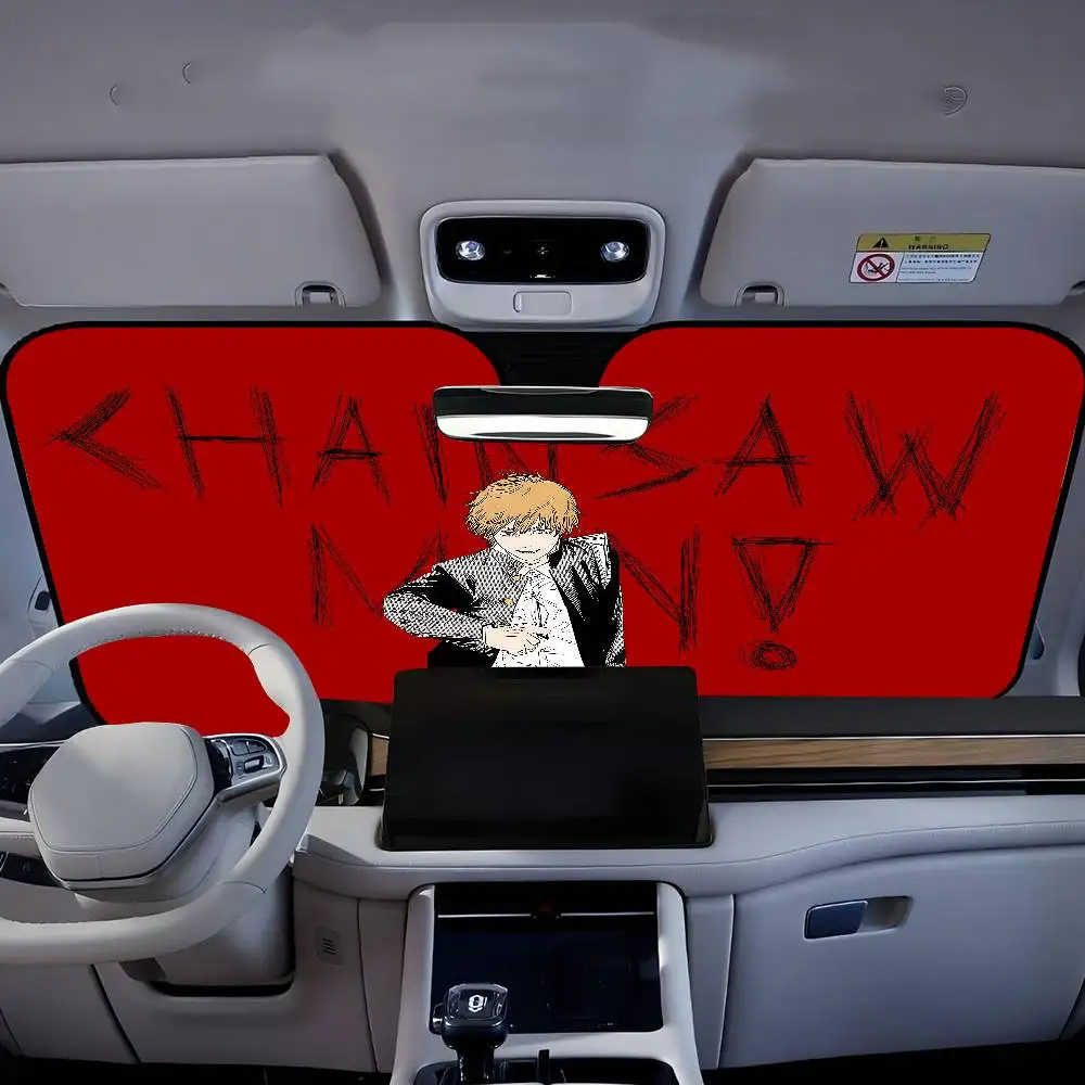

Hot Anime C_chainsaw M_man Car Windshield Funny Sun Shade Foldable UV Ray Sun Visor Protector Sunshade For Front Window