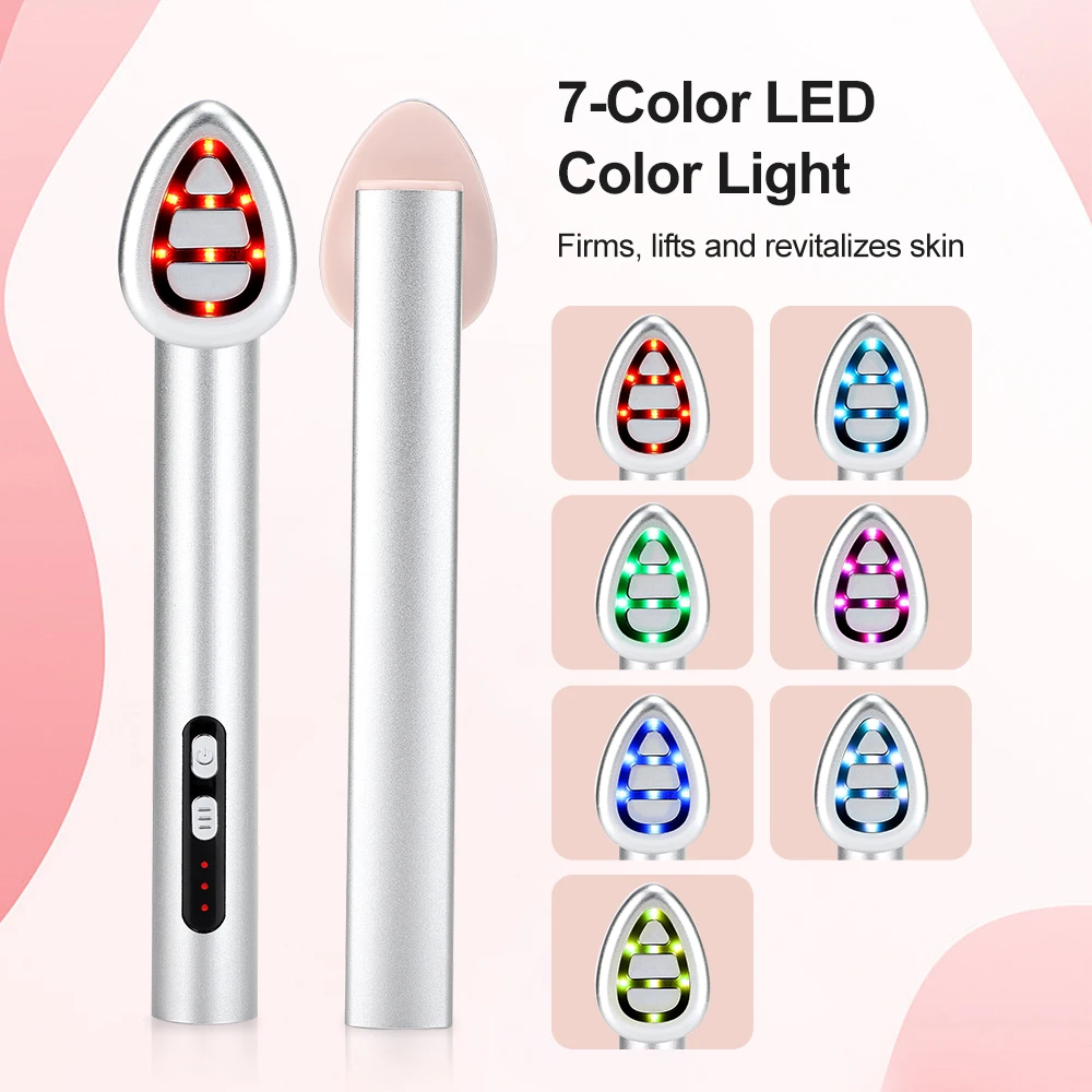 7-Colors Microcurrent Facial Wand Face Massager Red Ligh Facial Fade Eye Line Magic Dark Circle Wand Therapy Infrared Device