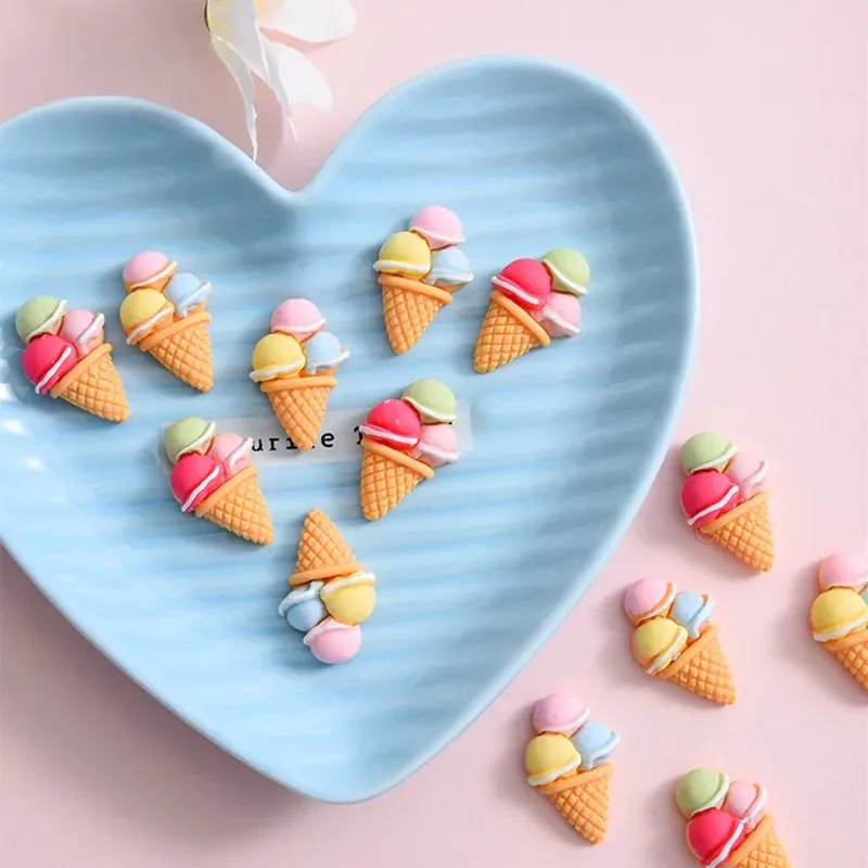 10Pcs Colorful Resin Mini Ice Cream Flatback Cabochon Scrapbook Craft DIY Wholesale Accessory