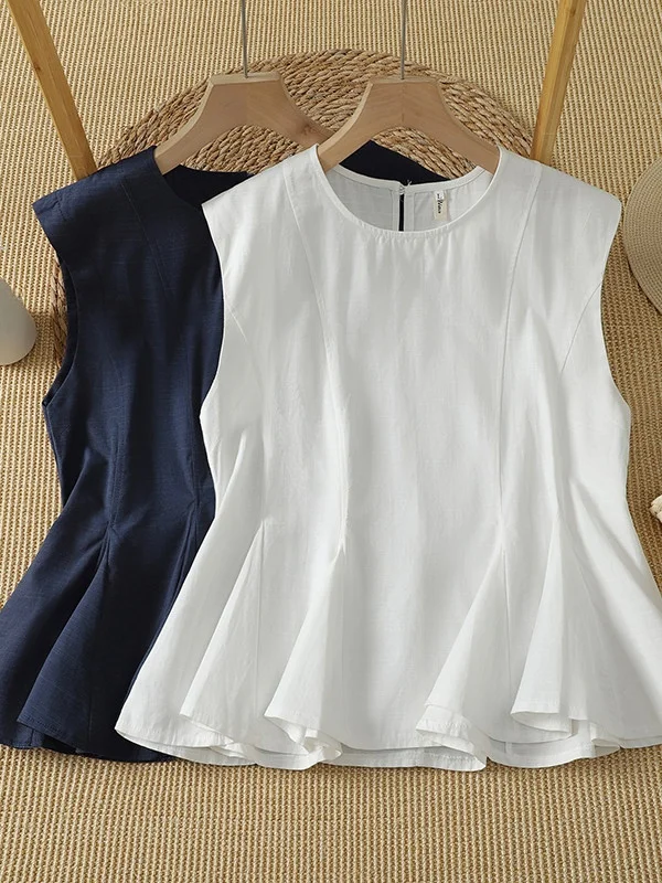 Slimming Sleeveless Tank Top Women's Fashionable Thin Summer Simple Style Trendy Vest Top Artistic Loose Fit round Neck Design