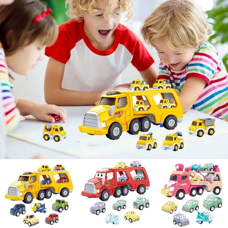 Toddler Car Toys Double-Decker 5-in-1 Car Carrier Toy Truck Cute Transport Truck Toy With Lights And Sounds For Kids Ages 2-6