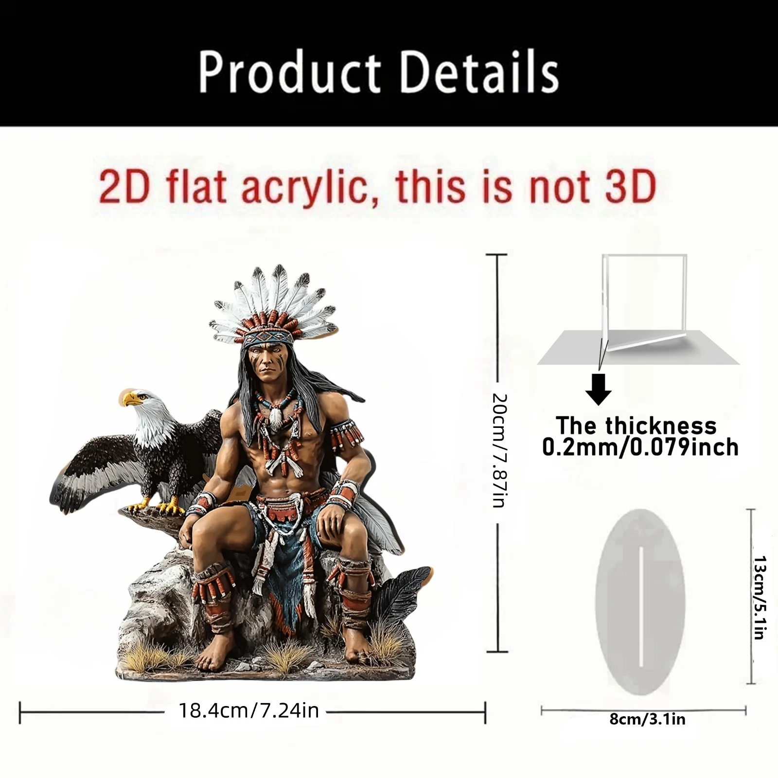 2D Flat, 1pc 2D Acrylic Local American Chief And Eagle Statue, Multi-Purpose Indoor/Outdoor Decor, No Electricity Needed, Perfec