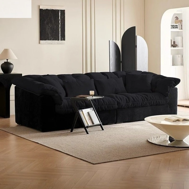 

New ins cream wind camellia sofa lazy black and white color matching down lazy chenille cloud sofa