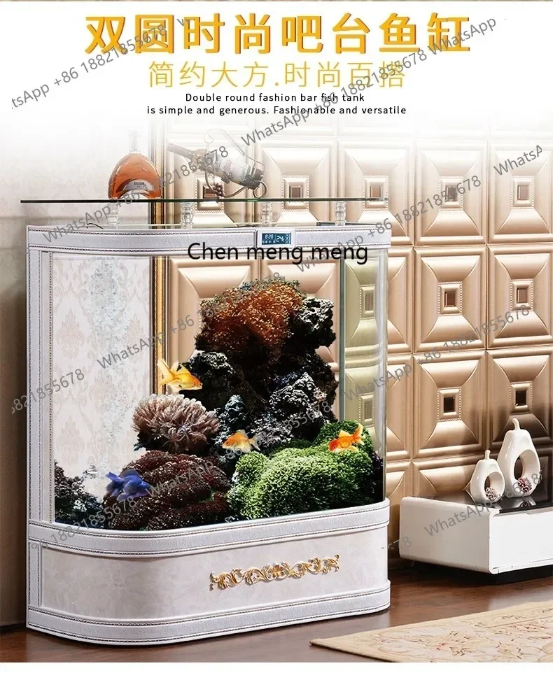 

D182New fashion light luxury style round floor against the wall large ecological glass fish tank lazy