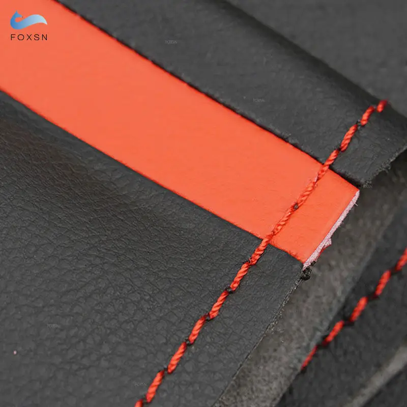 Car Steering Wheel Cover Microfiber Leather Trim Red Threads Strip For Ford Explorer 2011-2016 Taurus 2012-2015 Edge 2011-2014