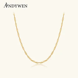 ANDYWEN 925 Sterling Silver Gold 2mm Water Waves Chain Women Choker Necklace 2024 Luxury Fine Jewelry Gift For Wedding