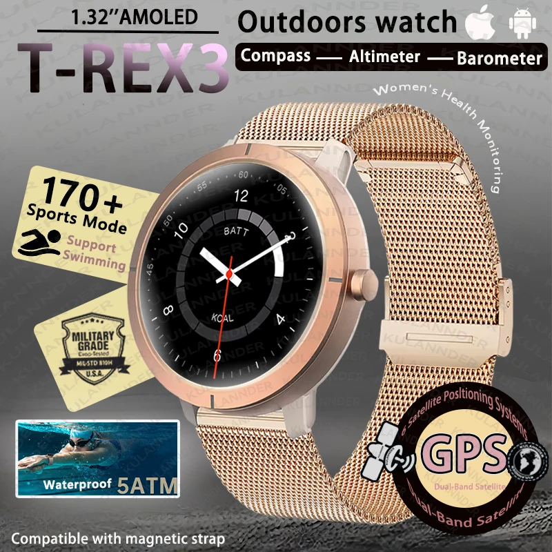 

New Woman Smart Watch 5ATM Waterproof GPS Built-in Dual-band GNSS 466*466 Compass Military Bluetooth call Sport Smartwatch Men