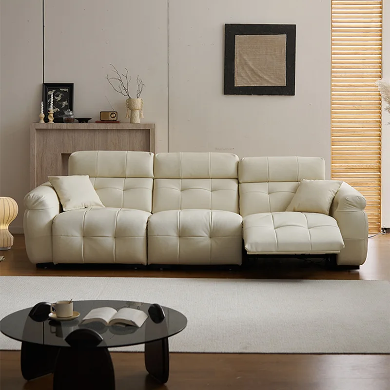 Cream wind 0 wall function leather sofa electric living room small apartment adjustable electric sofa