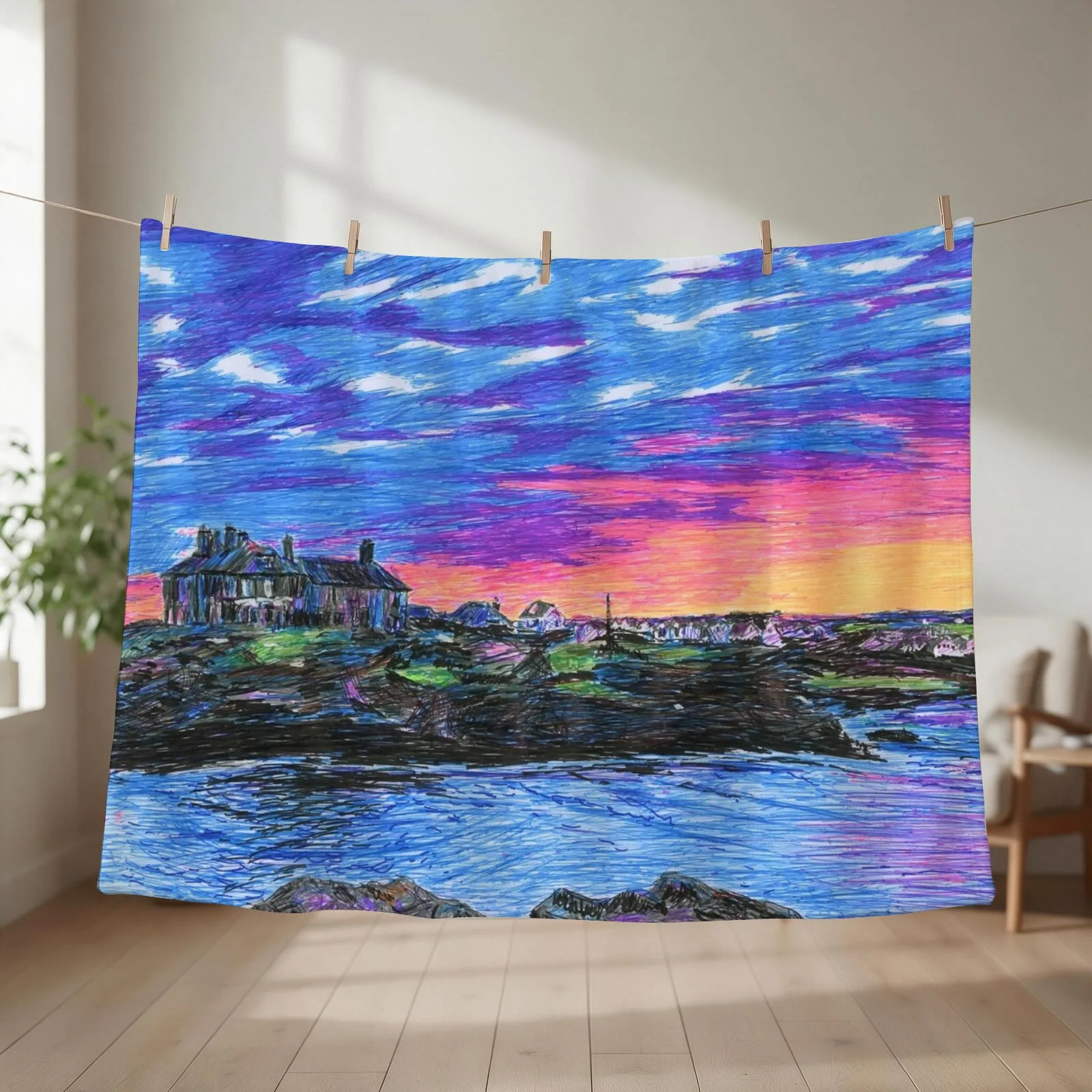 Sunset over Trearddur Bay Throw Blanket blankets and throws Sofa Throw Decorative Beds Sofa Quilt Blankets