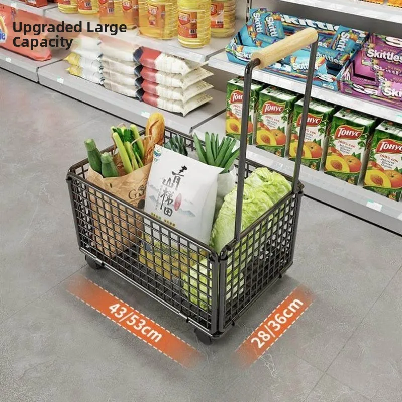 厚みのある携帯用ハンドドラッグ式ショッピングカート、野菜購入用小型トロリー（ホイール付き）、家庭用収納オーガナイザー
