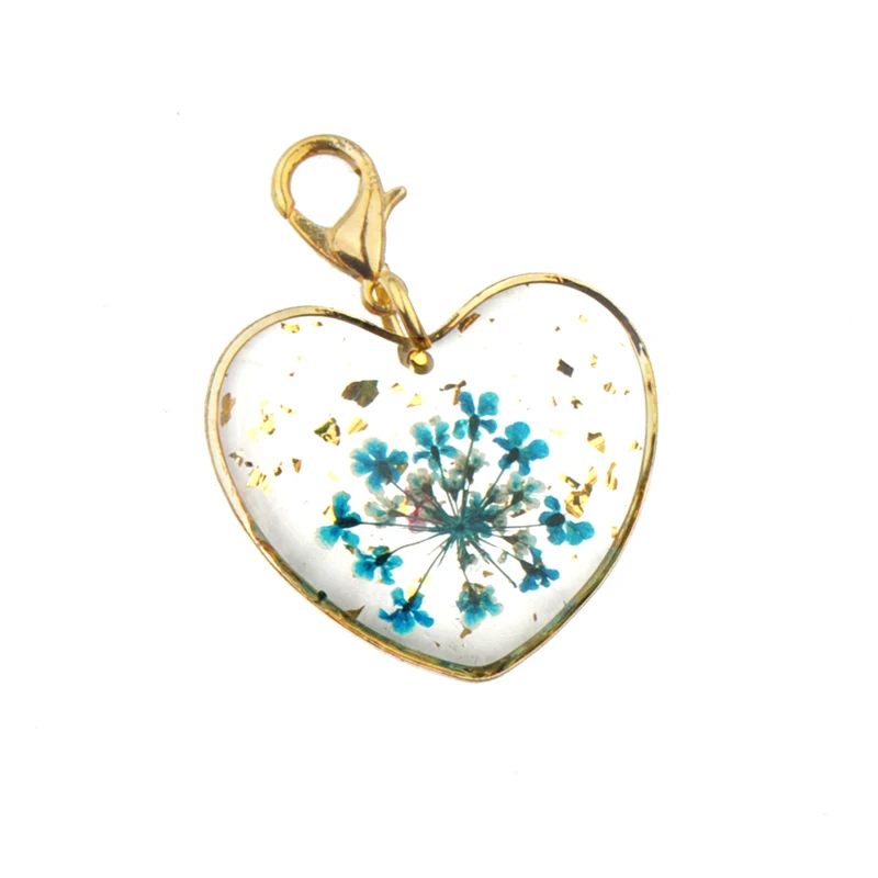 8pcs Charms With Gold Plate Clasps Handicrafts Pendants Resin Dried Flower Heart DIY Decoration Accessory Jewelery Findings New